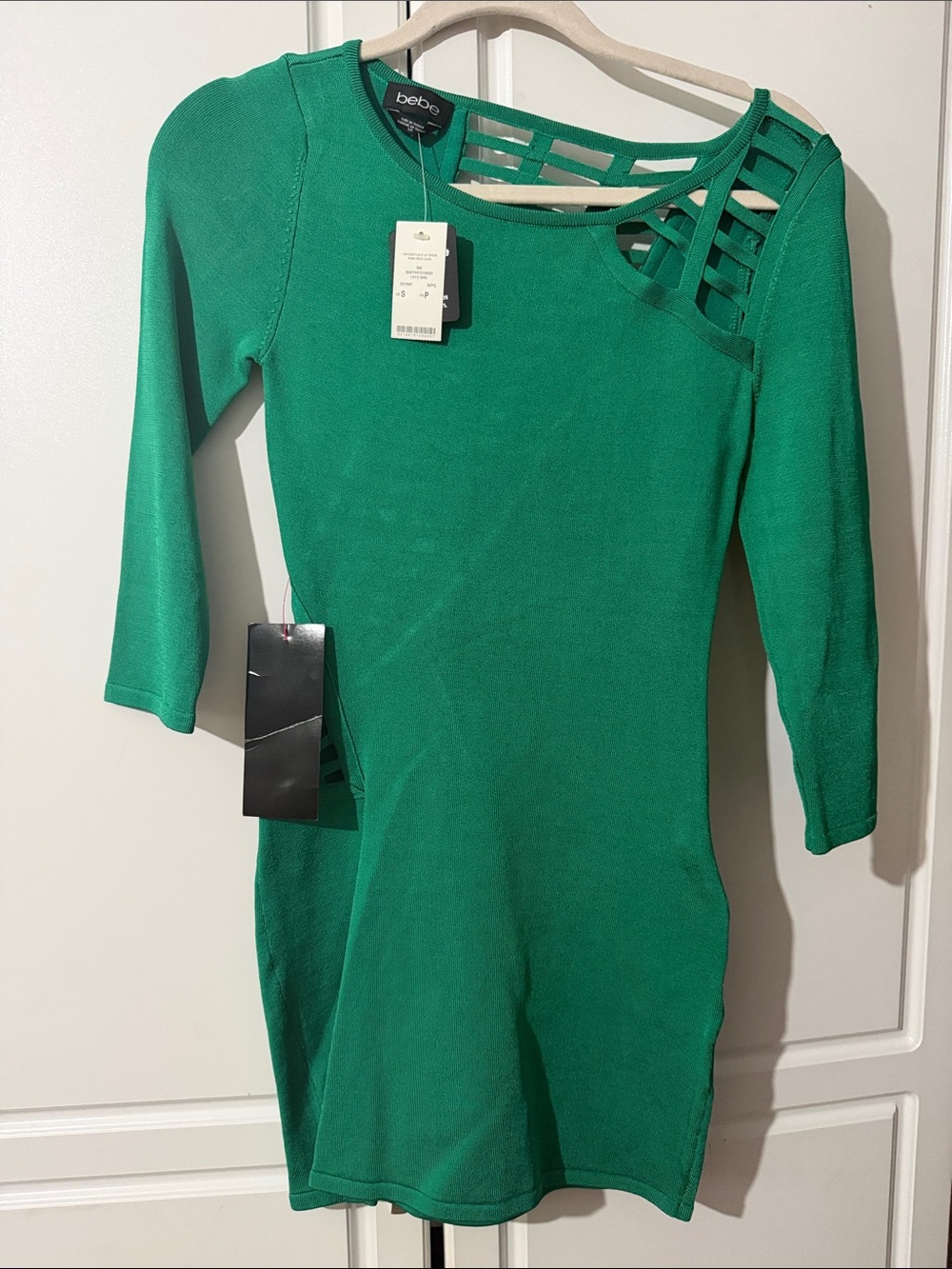 bebe Emerald Green Strappy-Shoulder Bodycon Mini Dress